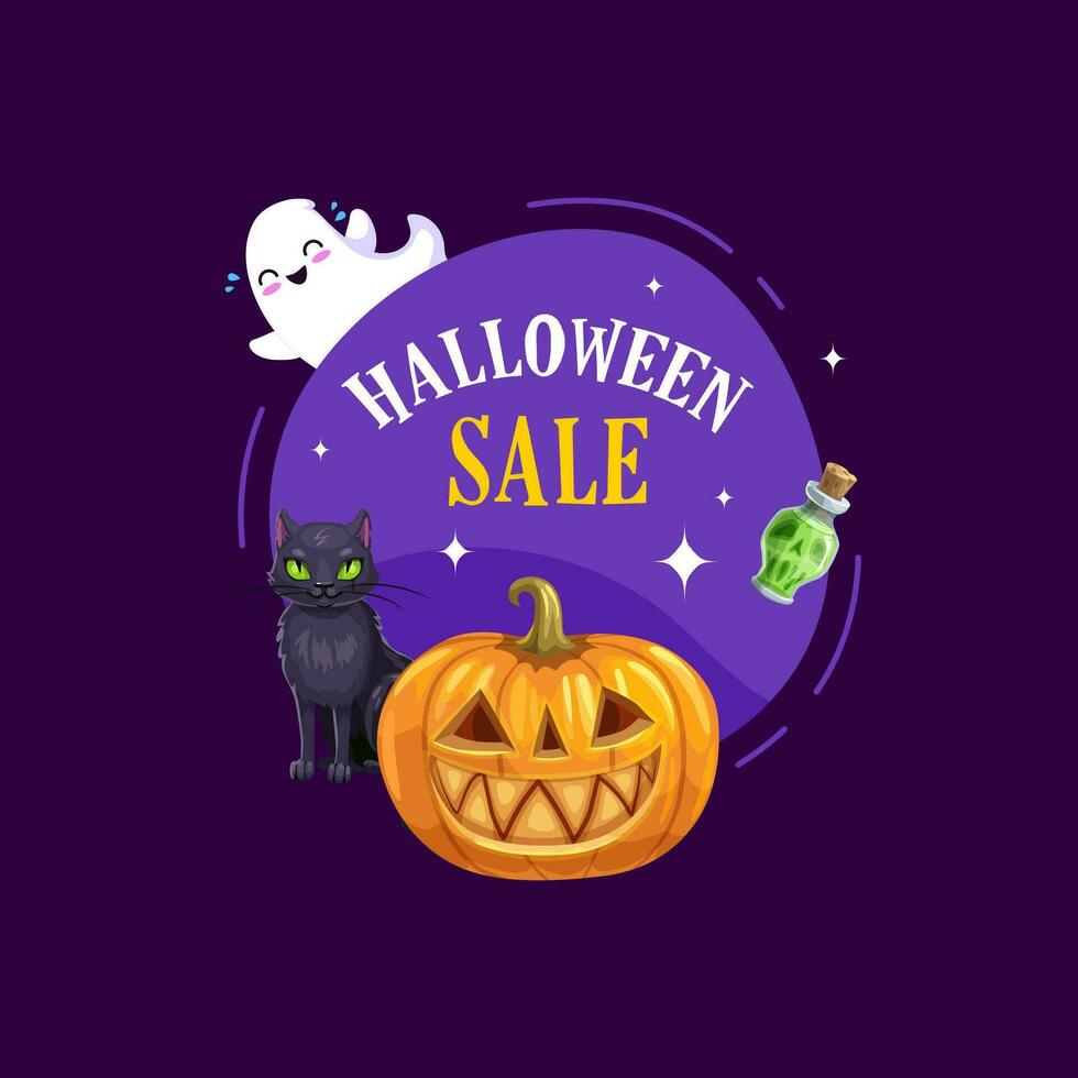 Halloween vente badge avec kawaii vacances citrouille vecteur