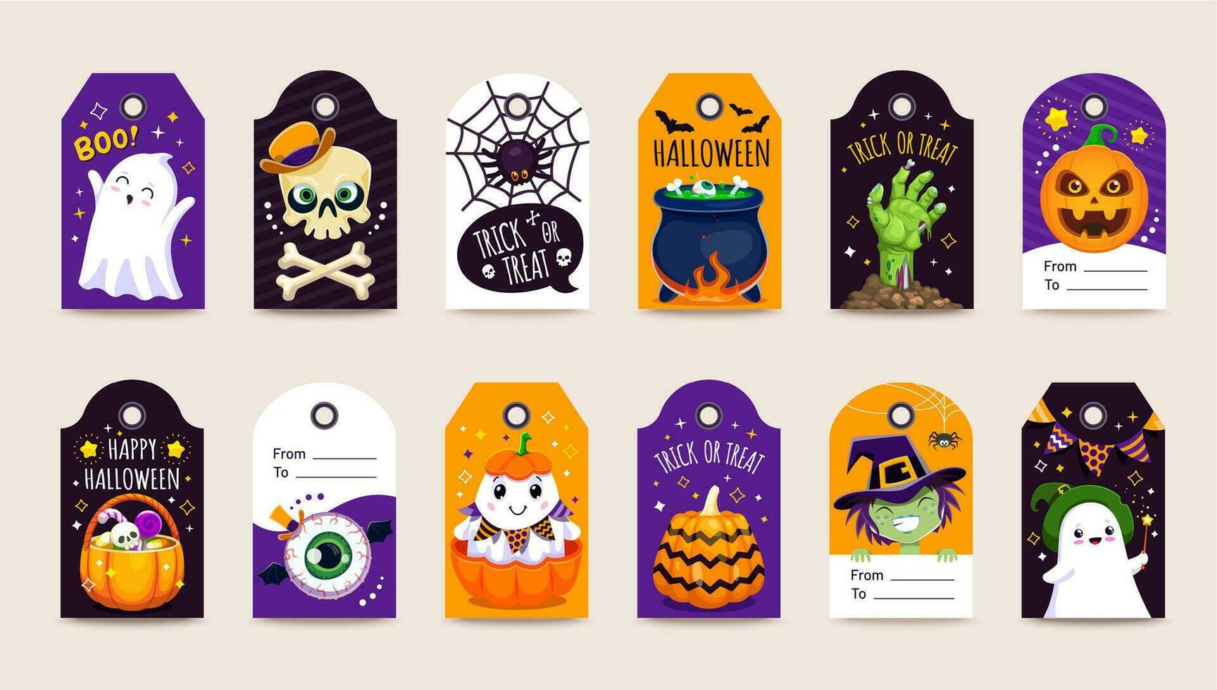 Halloween cadeau Mots clés, isolé vecteur badges ensemble