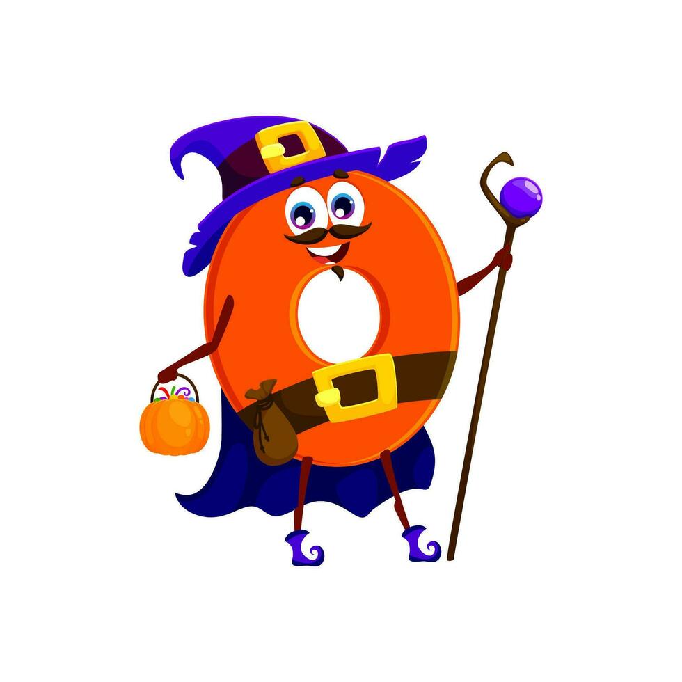Halloween dessin animé nombre 0 sorcier sorcier costume vecteur