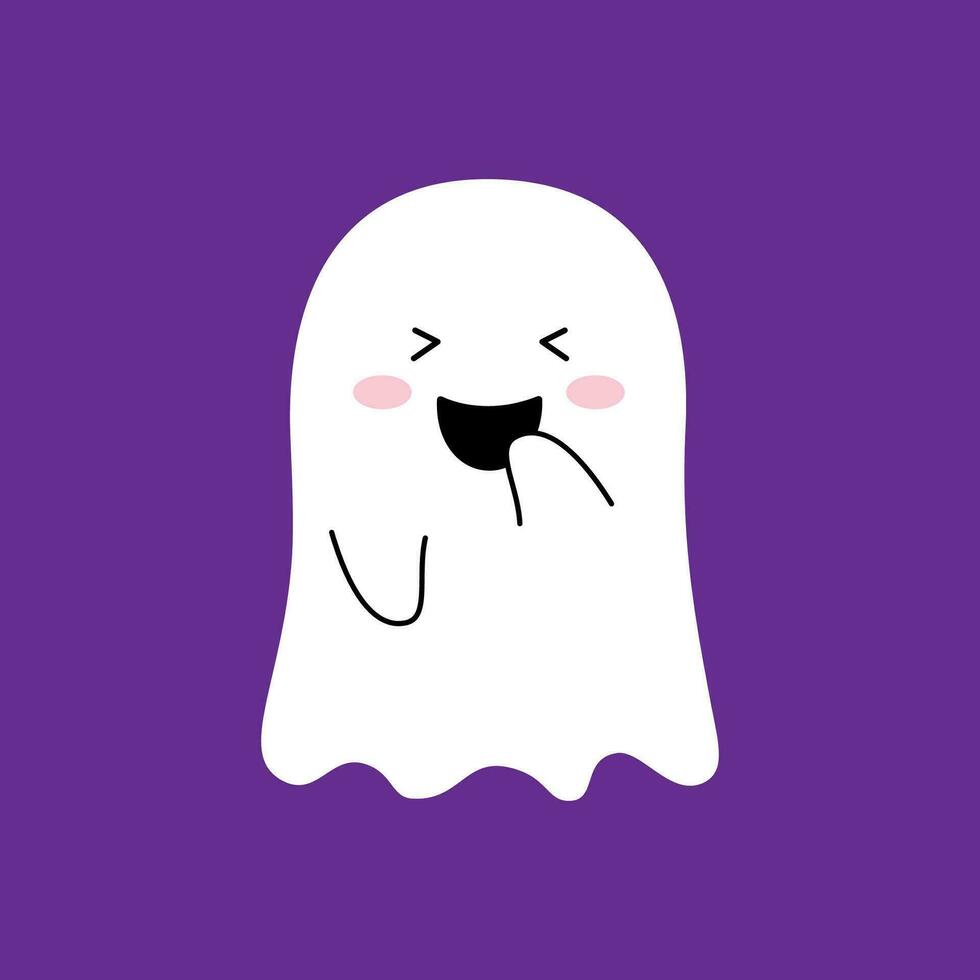 dessin animé kawaii Halloween fantôme huer avec timide sourire vecteur