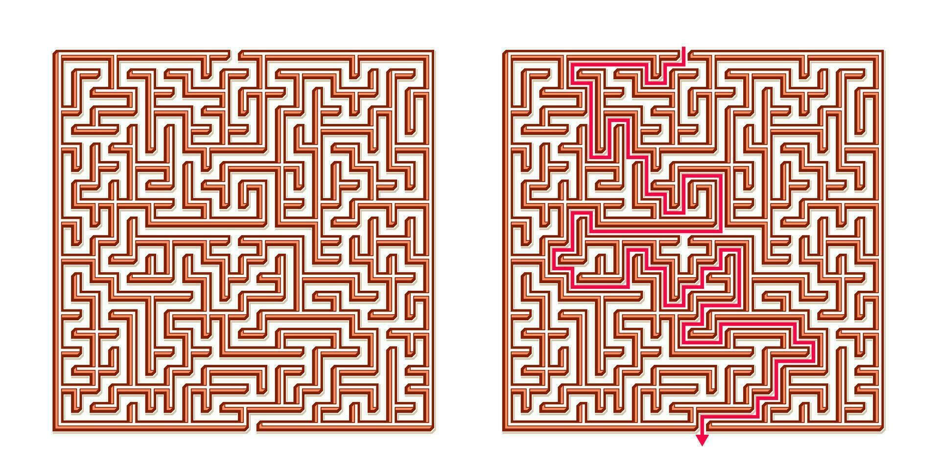 vecteur 3d isométrique facile carré Labyrinthe - labyrinthe avec inclus solution. marrant éducatif esprit Jeu pour coordination, problèmes résoudre, décision fabrication compétences test.