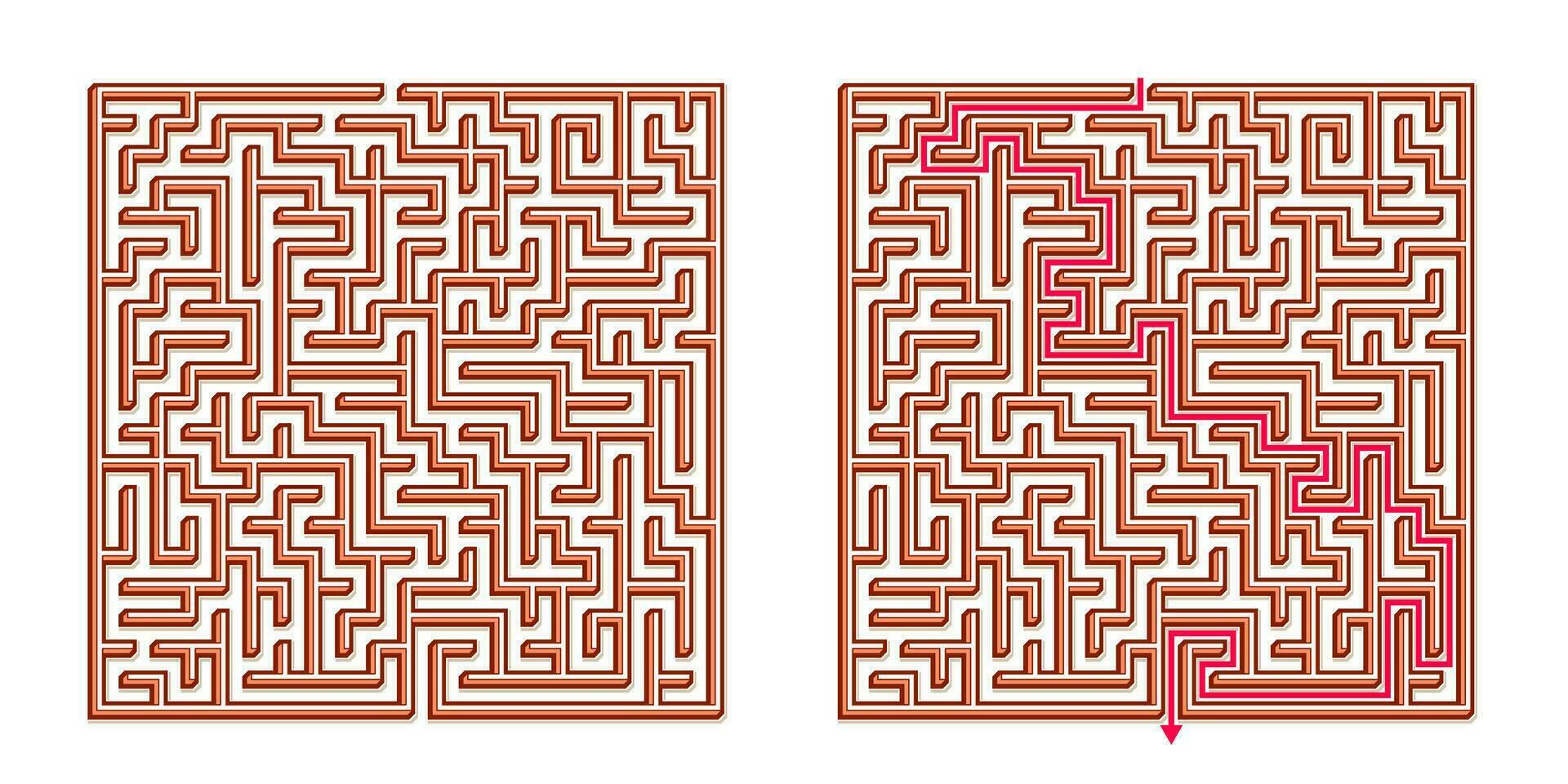 vecteur 3d isométrique facile carré Labyrinthe - labyrinthe avec inclus solution. marrant éducatif esprit Jeu pour coordination, problèmes résoudre, décision fabrication compétences test.