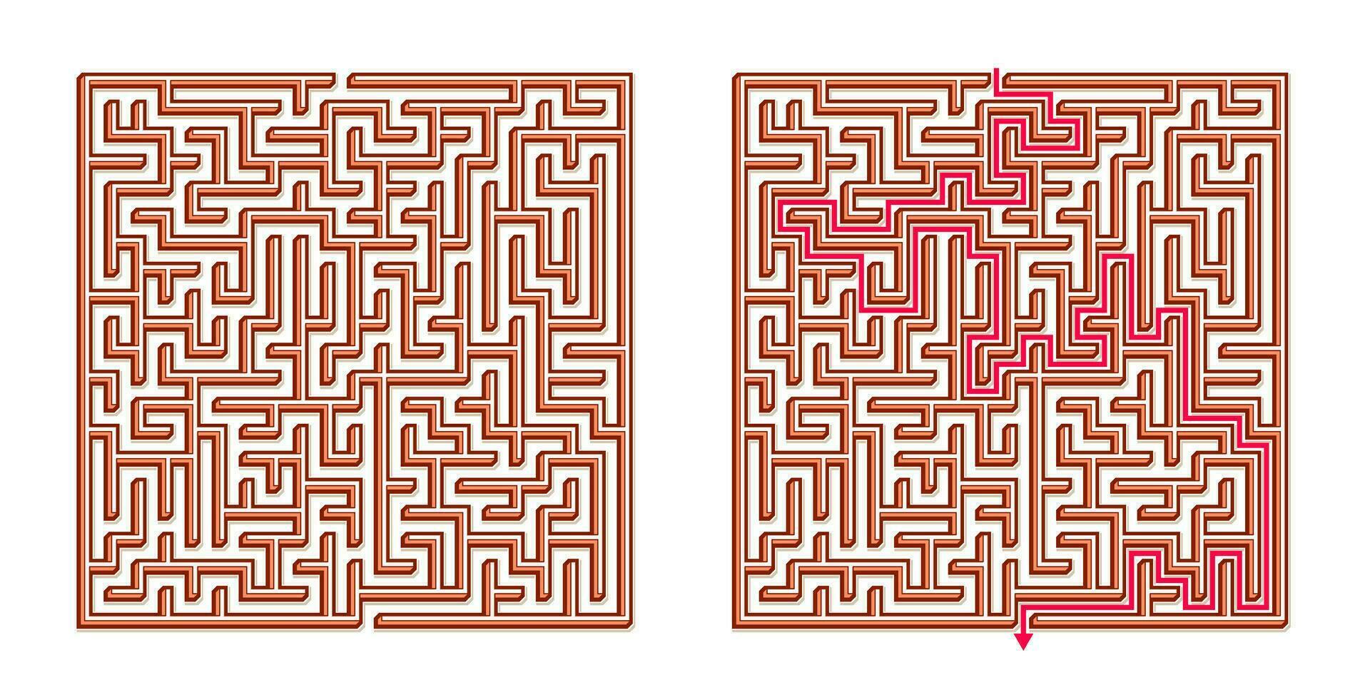 vecteur 3d isométrique facile carré Labyrinthe - labyrinthe avec inclus solution. marrant éducatif esprit Jeu pour coordination, problèmes résoudre, décision fabrication compétences test.