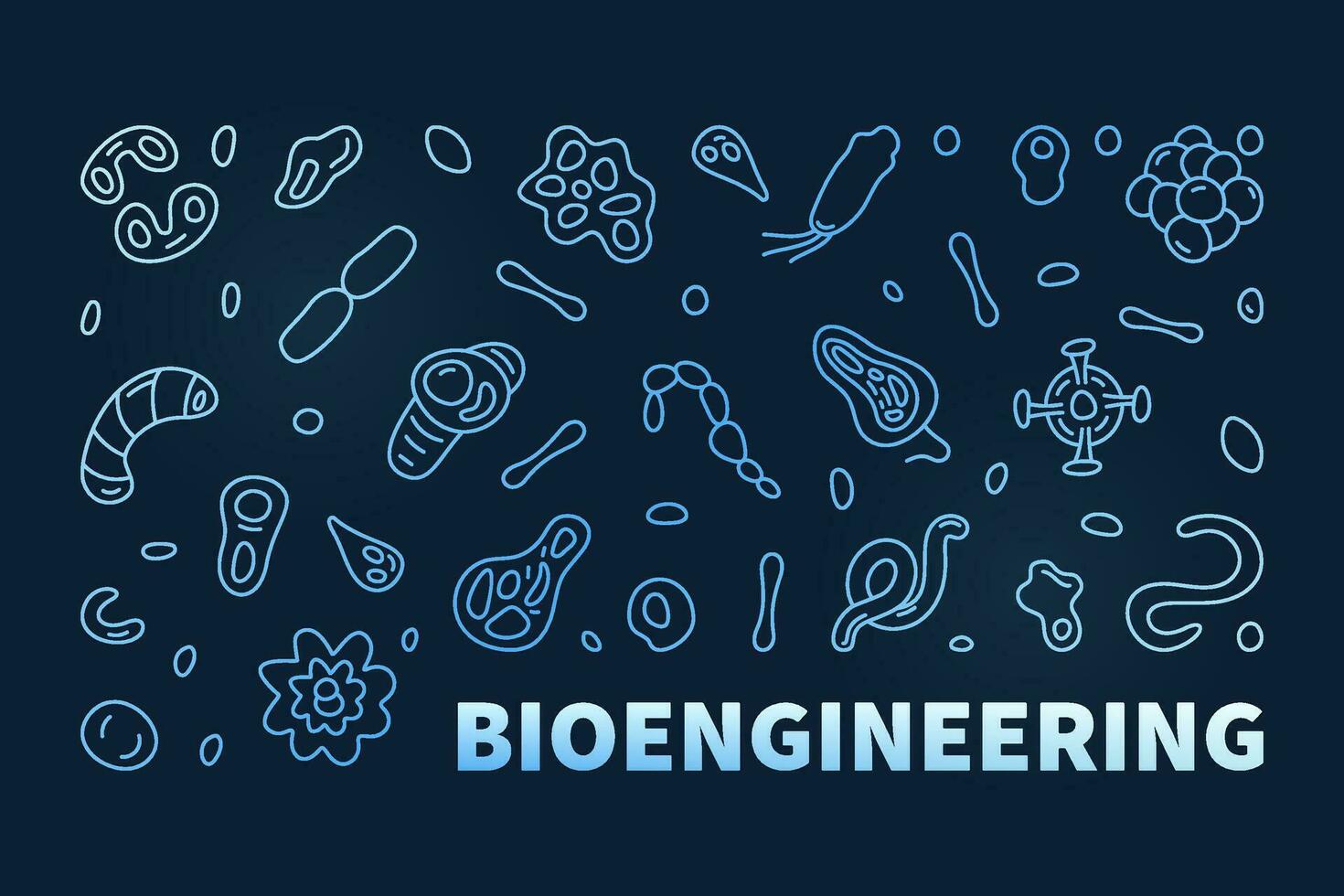 génie biologique vecteur science concept ligne bleu horizontal bannière - bio-ingénierie illustration