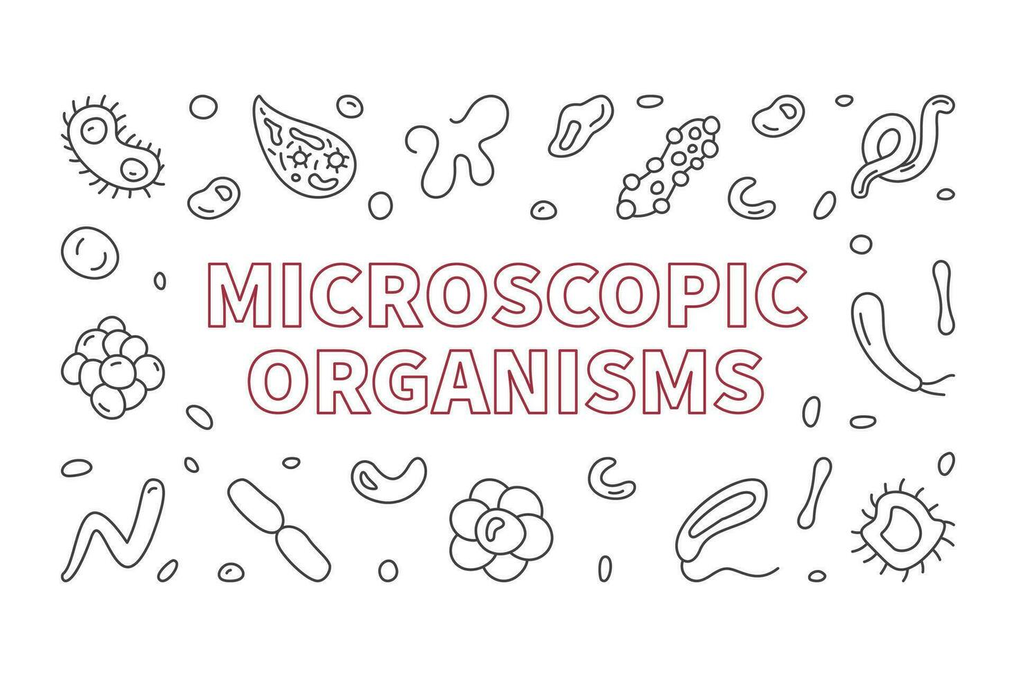 microscopique organismes vecteur bactériologie ligne horizontal bannière - micro-organisme illustration