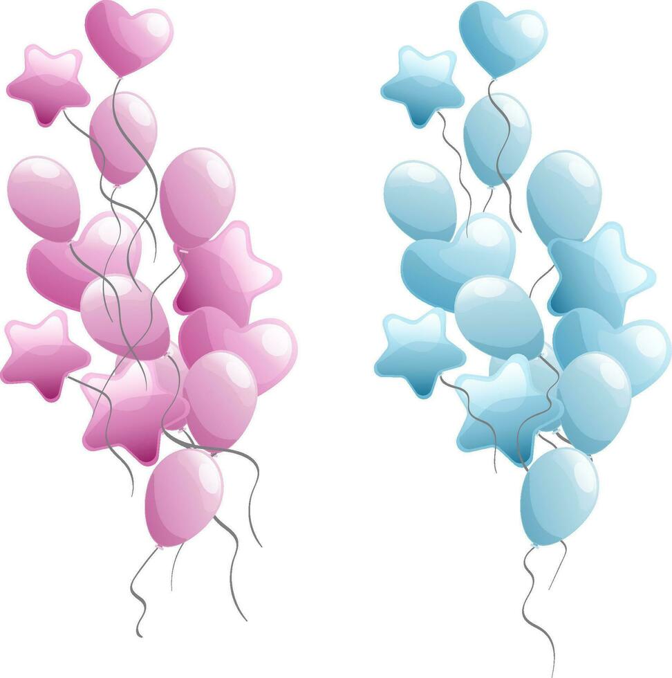 deux bouquet de plat style rose et bleu des ballons pour le sexe révéler fête sur rubans vecteur