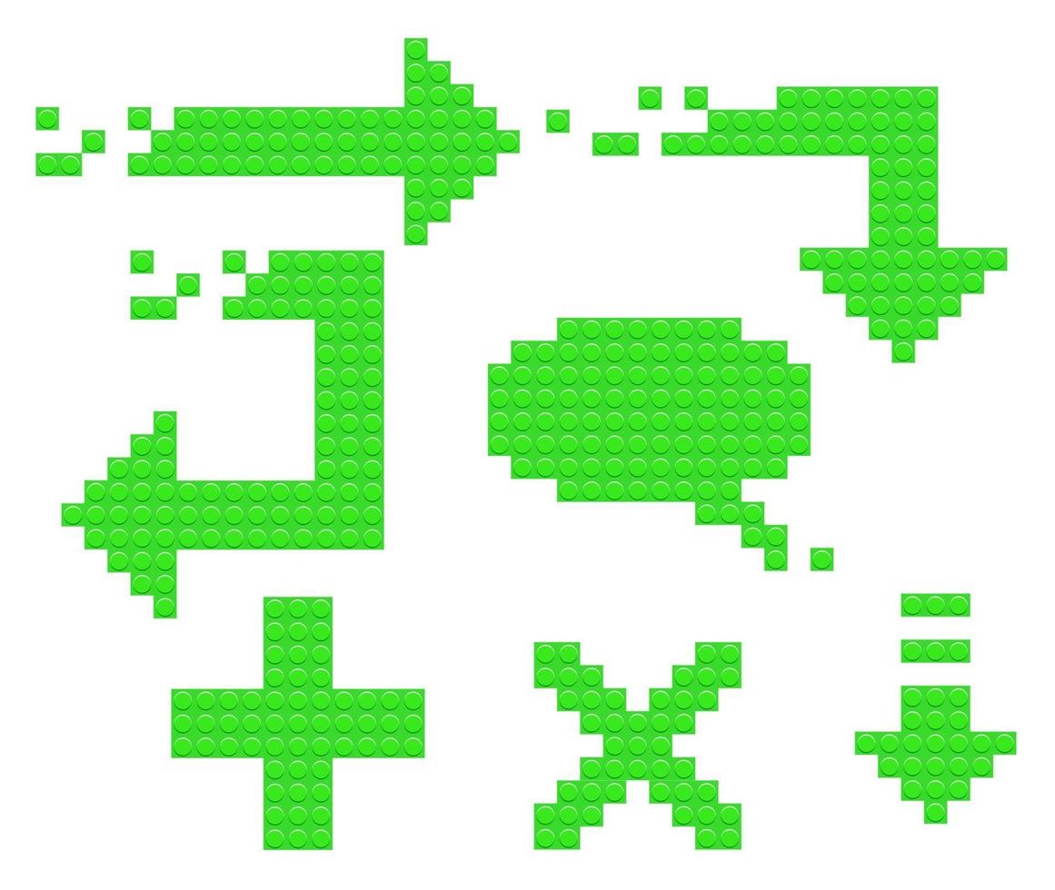 ensemble d'icônes de flèche verte des blocs de constructeur. bulle vecteur