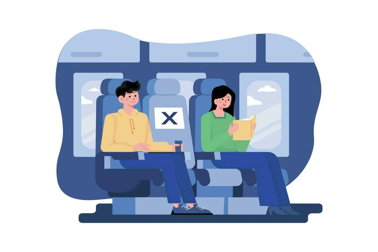concept d'illustration de sièges en vol à distance sociale vecteur
