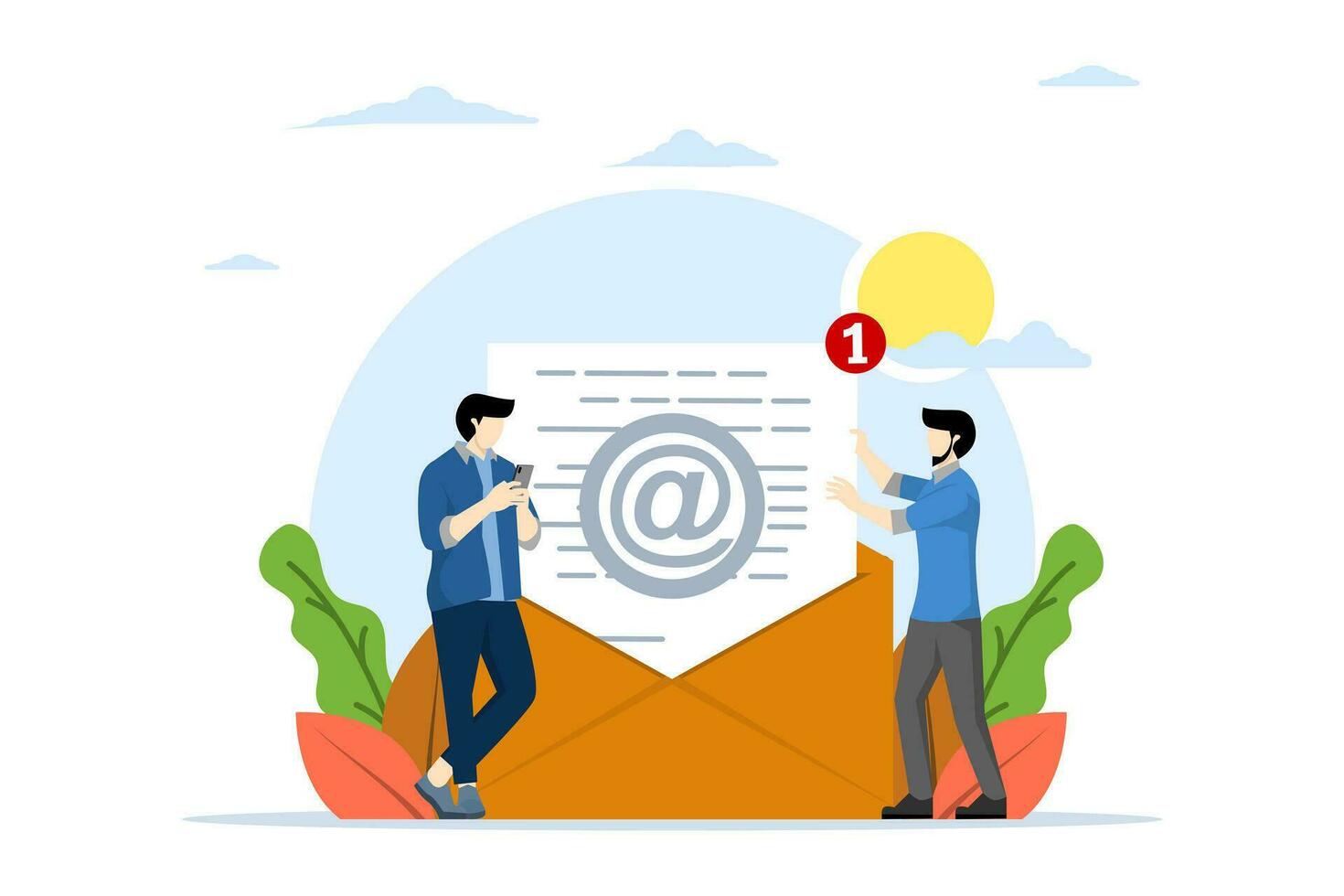 affaires et la communication concept, homme en portant gros enveloppe avec lettre, Nouveau email message, courriels et messages, email commercialisation campagne, travail processus. plat vecteur illustration sur blanc Contexte.