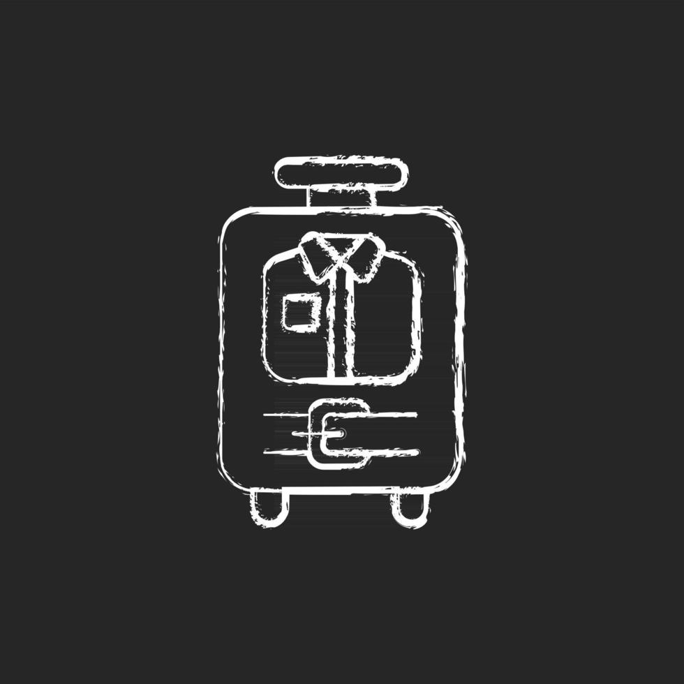 valise ouverte avec icône de vêtements craie blanche sur fond sombre vecteur