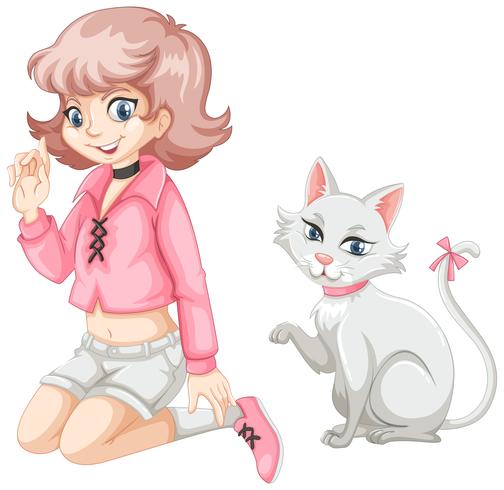 Jolie Fille Et Chat Blanc Telecharger Vectoriel Gratuit Clipart Graphique Vecteur Dessins Et Pictogramme Gratuit