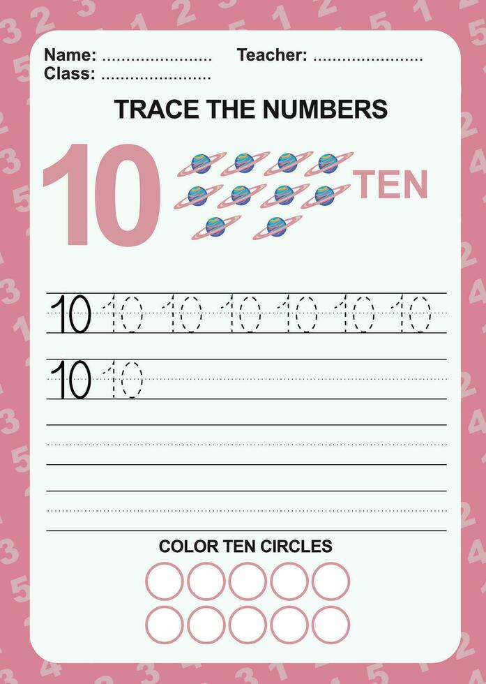 trace et écrire nombre pour les enfants. exercice pour les enfants à reconnaître le nombre. éducatif feuille de travail pour préscolaire vecteur