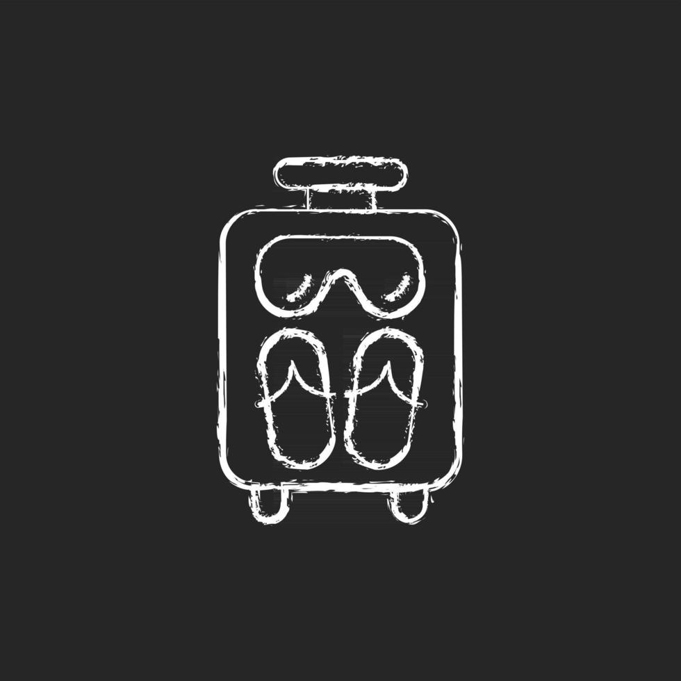 valise ouverte pour les vacances d'été icône blanche craie sur fond sombre vecteur