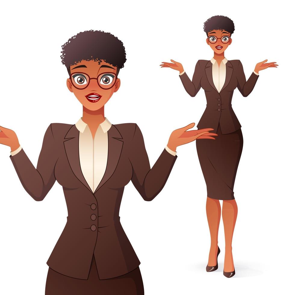 Une femme d'affaires noire confuse haussant les épaules vector illustration