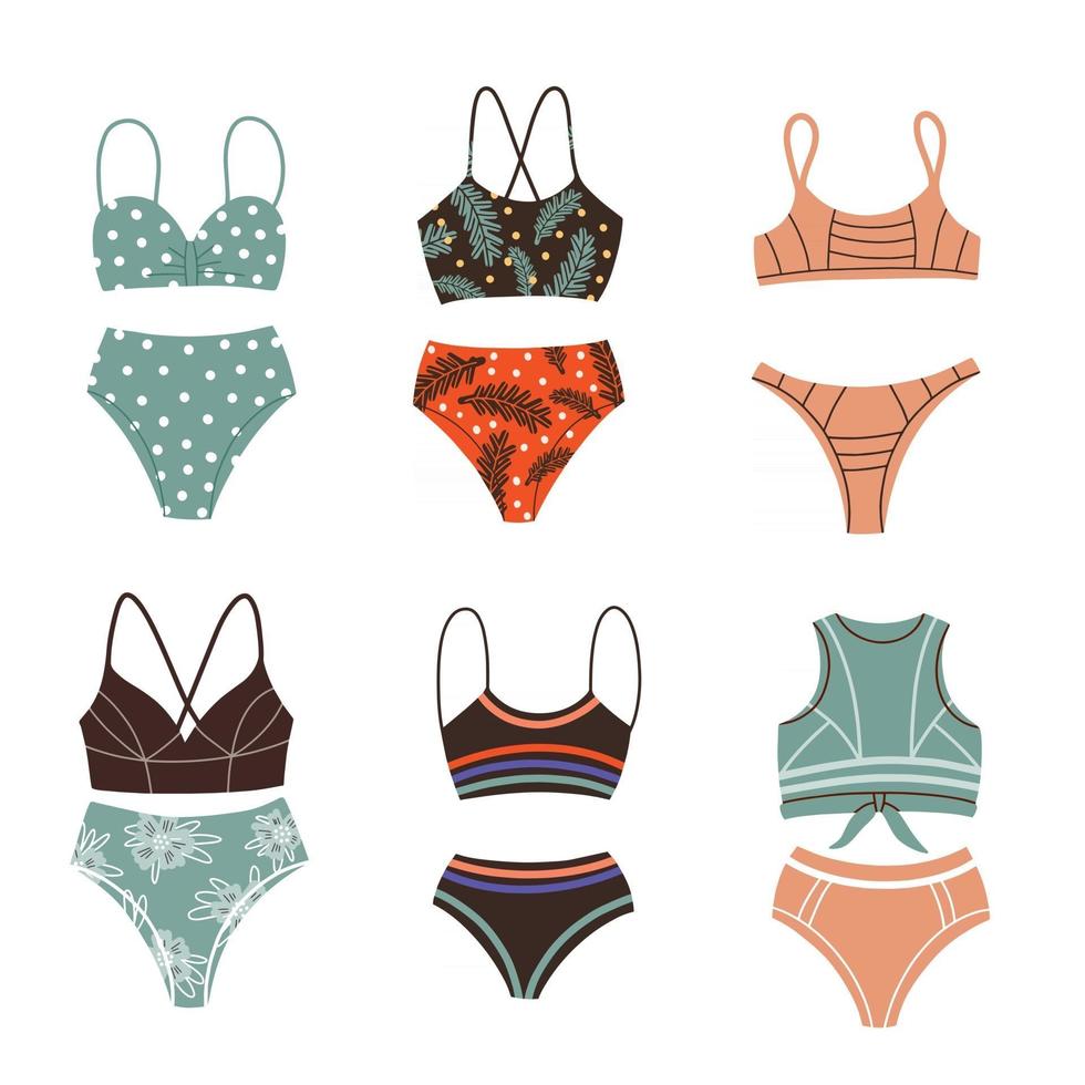 un ensemble de différents maillots de bain à la mode.beachwear vecteur