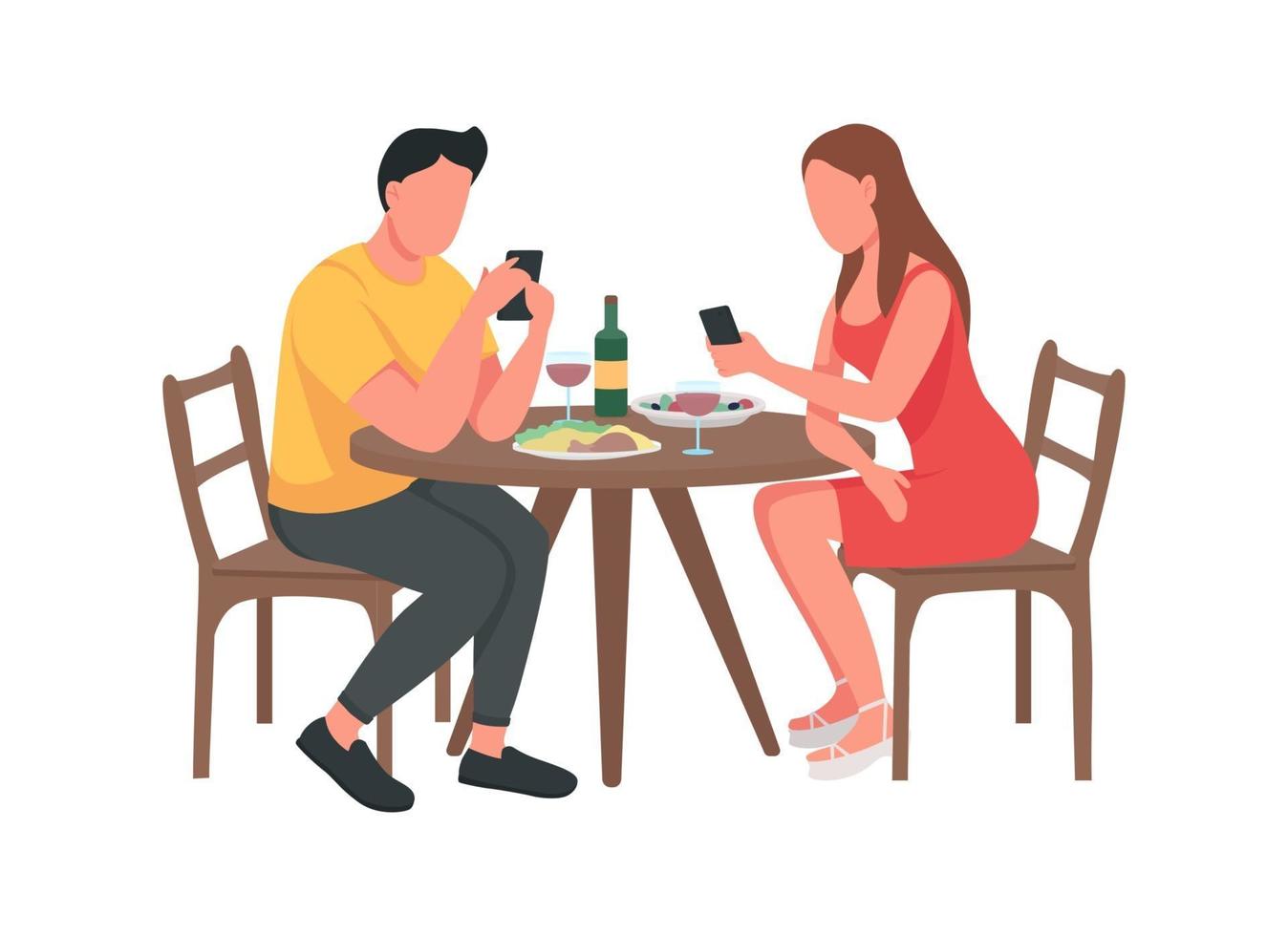 couple sur les téléphones mobiles caractère vectoriel de couleur semi-plat