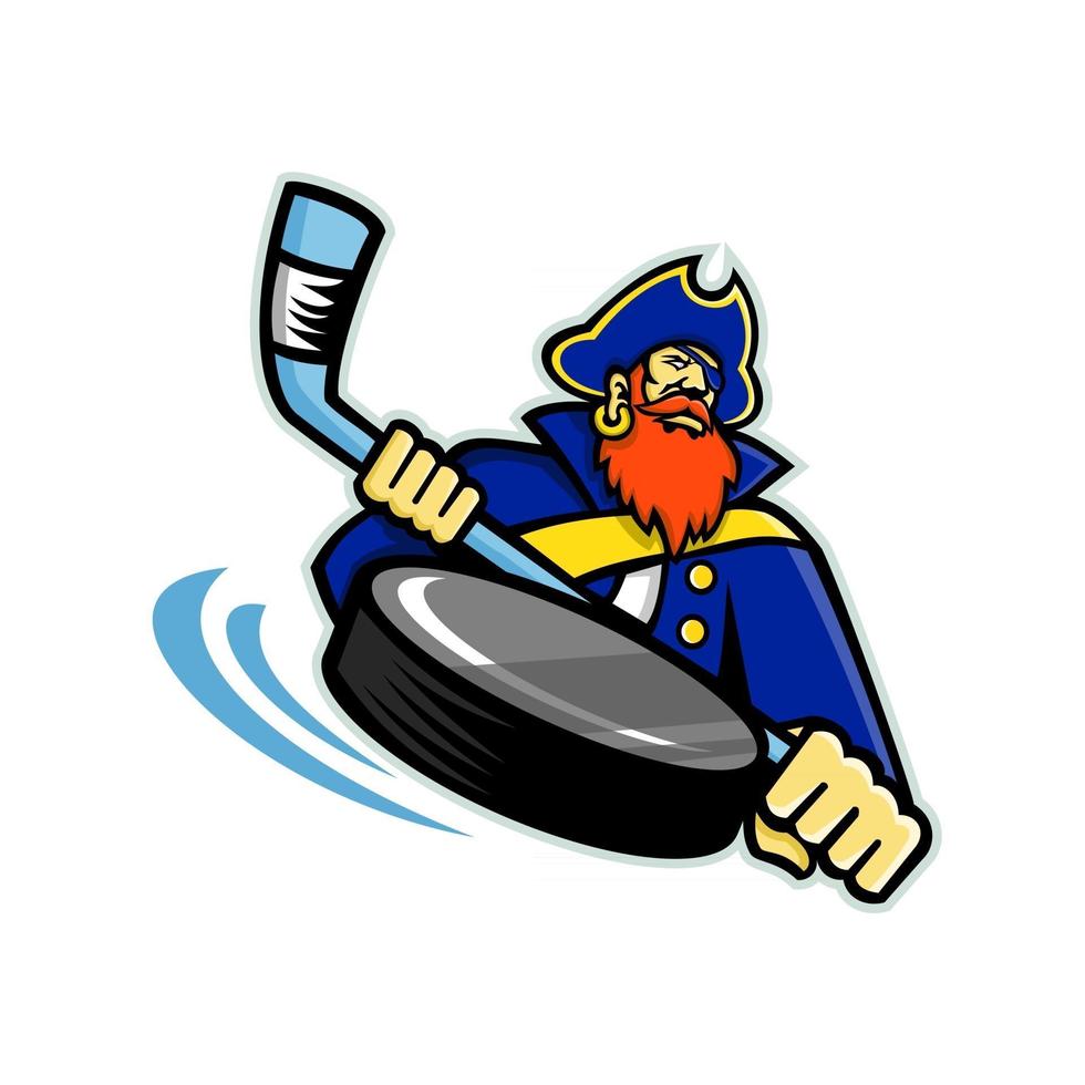 Pirate avec mascotte bâton de hockey sur glace rétro vecteur