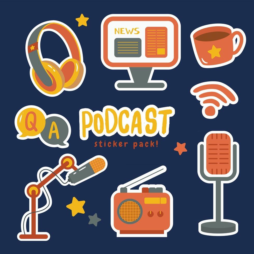 pack d'autocollants mignons podcast vecteur