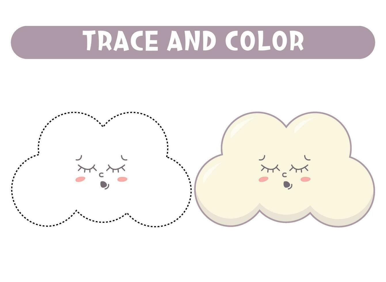 trace et Couleur mignonne somnolent nuage éducatif Jeu feuille de travail pour des gamins vecteur