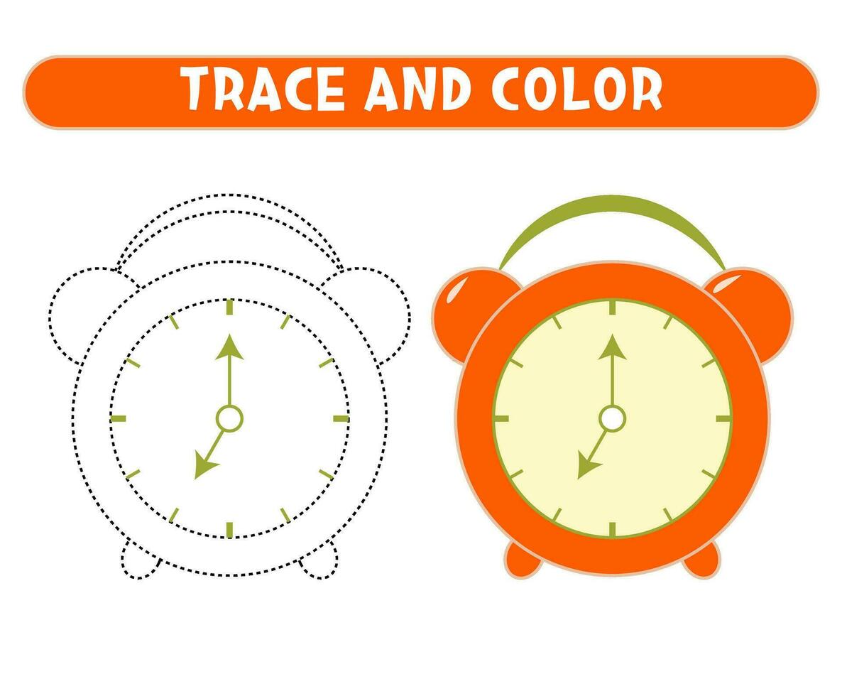 trace et Couleur Orange alarme horloge. feuille de travail pour des gamins vecteur