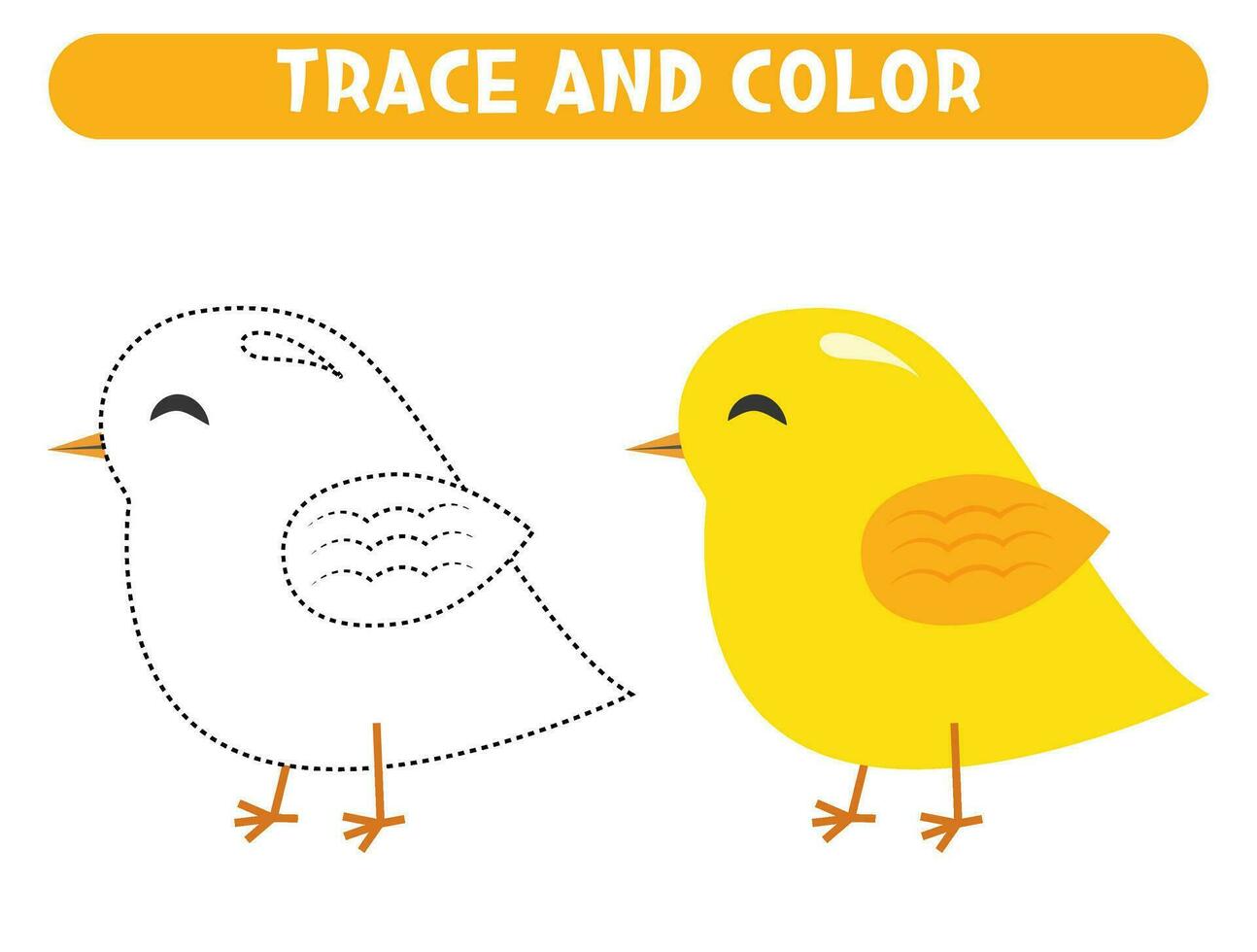 trace et Couleur mignonne dessin animé Jaune oiseau. feuille de travail pour des gamins vecteur