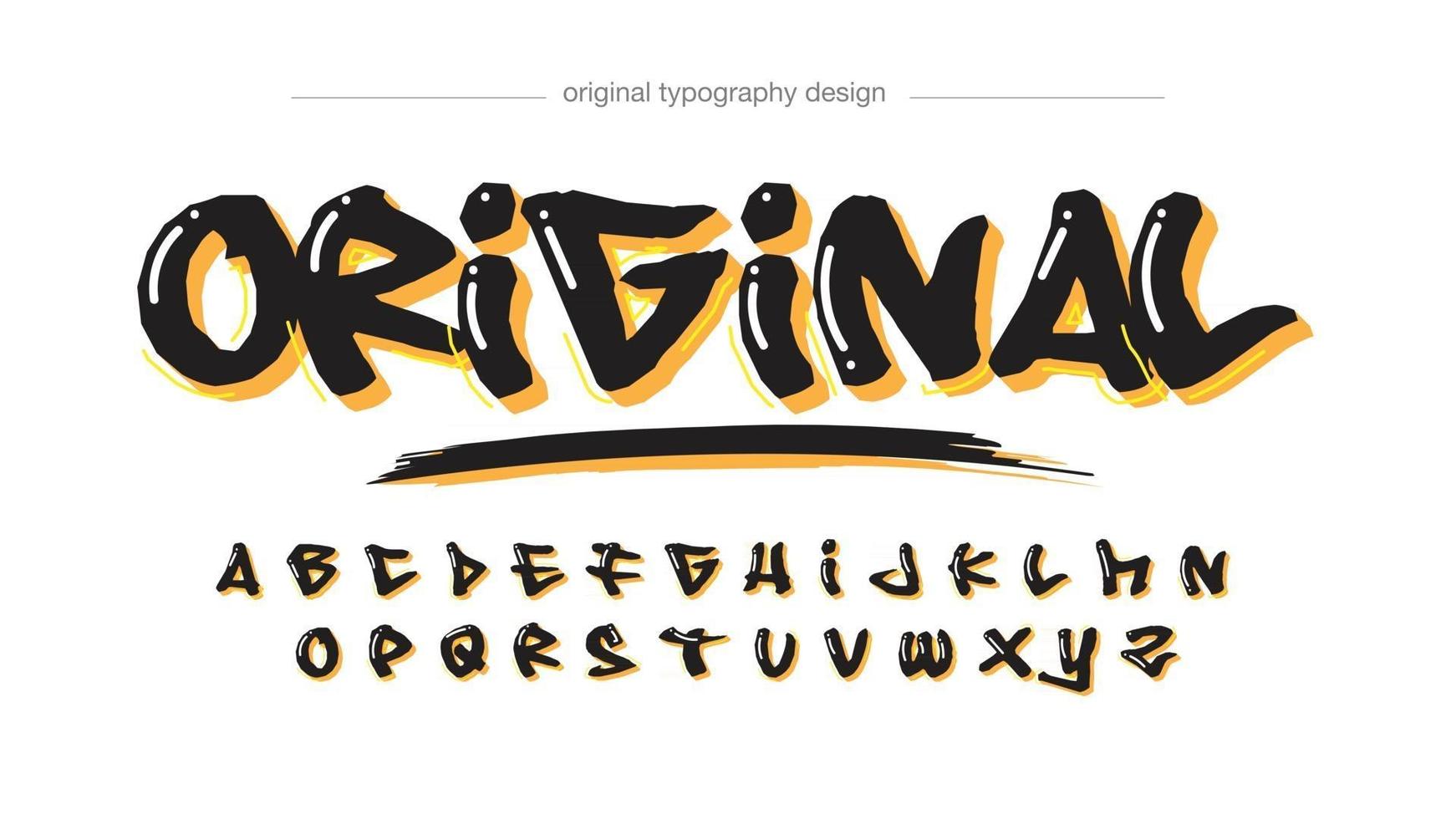 typographie graffiti pinceau noir et jaune vecteur