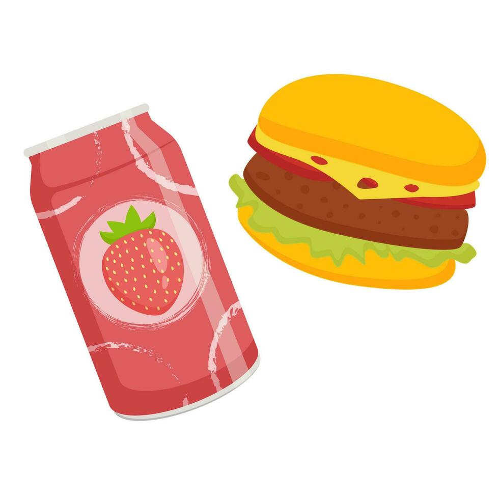 Hamburger avec un soda étain vite nourriture vecteur illustration