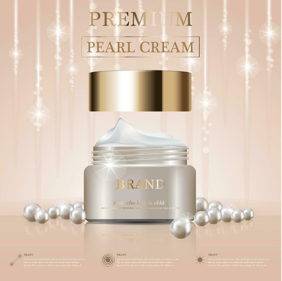 hydratant faciale crème pour annuel vente ou Festival vente. blanc perle et or crème masque bouteille isolé sur d'or lumière Contexte. gracieux cosmétique les publicités, illustration. vecteur