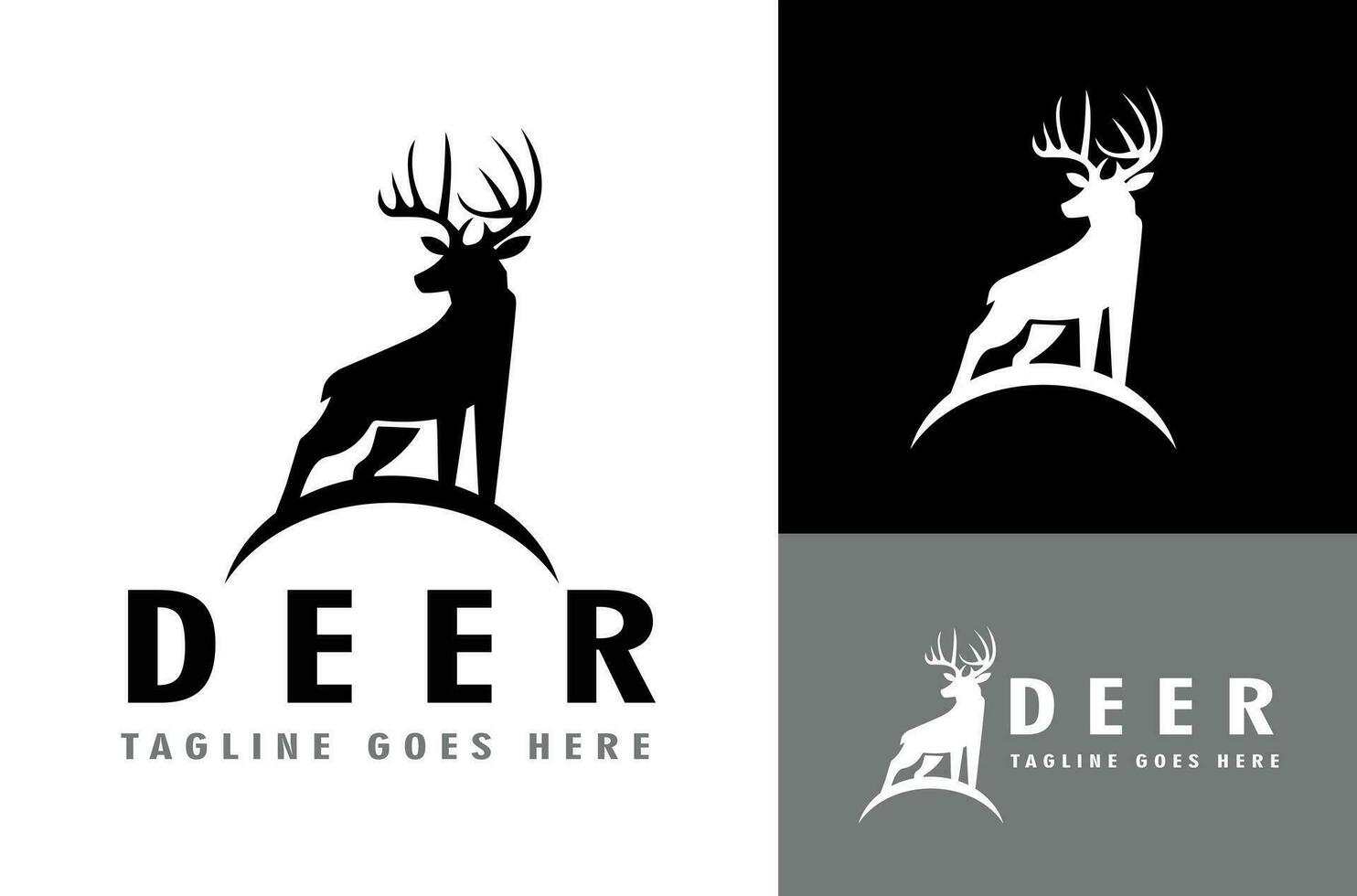 sauvage cerf bois silhouette aventure logo illustration vecteur avec noir, blanc, gris Contexte