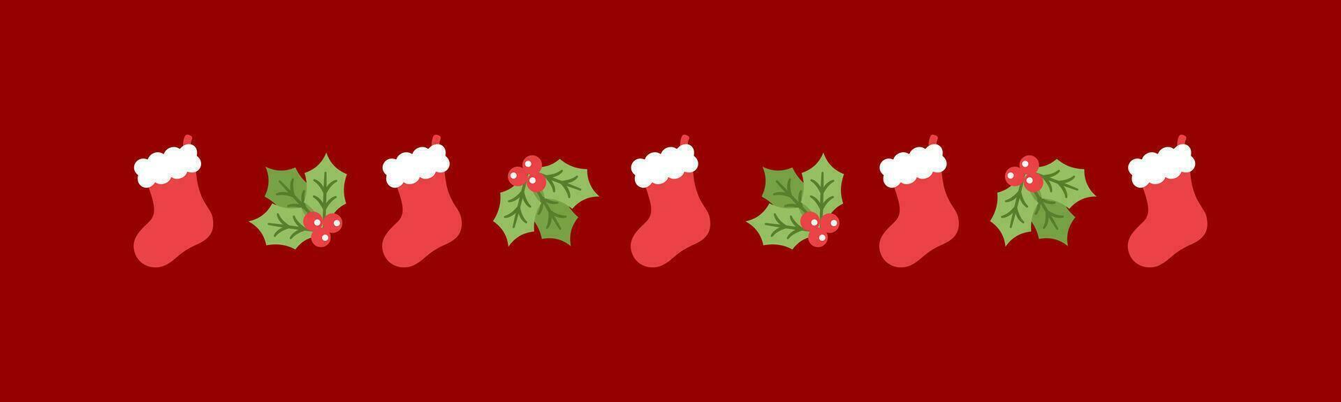 Noël à thème décoratif frontière et texte séparateur, Noël stockage et du gui modèle. vecteur illustration.