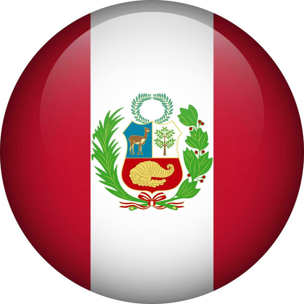 Pérou drapeau bouton. rond drapeau de Pérou. vecteur drapeau, symbole. couleurs et proportion correctement.