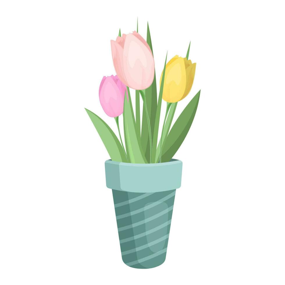 tulipe fleurs bouquet dans une vase. isolé sur blanc Contexte. fleur arrangement. vecteur illustration.