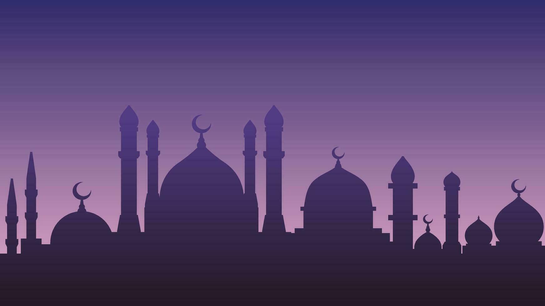 mosquée paysage vecteur illustration. mosquées bâtiment silhouette pour eid mubarak salutation carte. Ramadan conception graphique dans musulman culture et Islam religion. paysage urbain de islamique culte endroit
