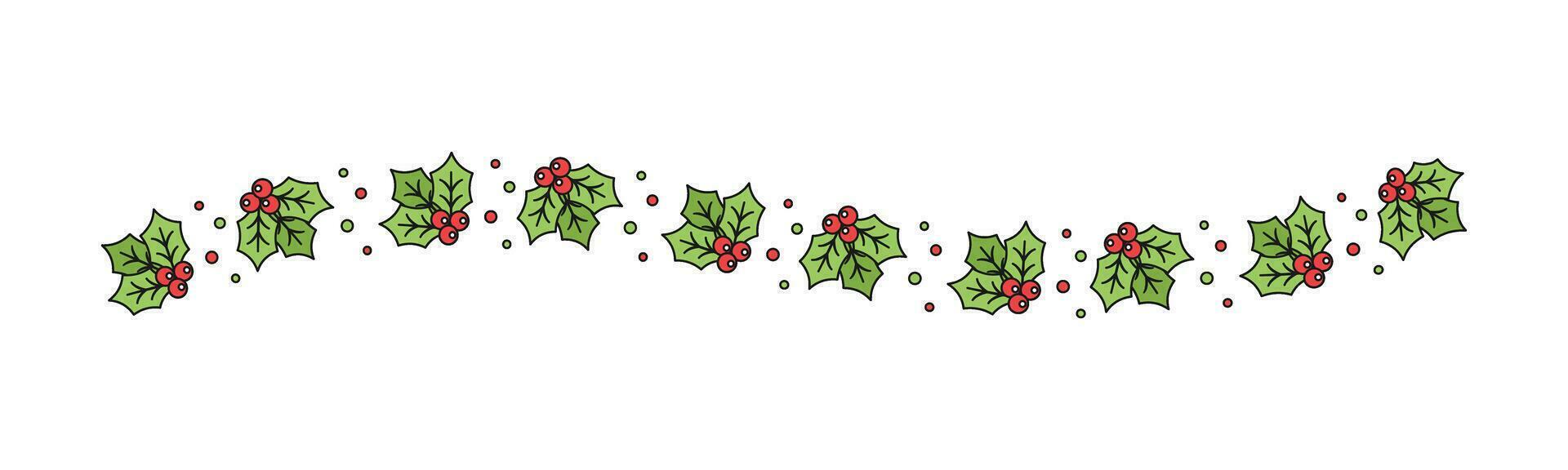 Noël à thème décoratif ondulé frontière et texte séparateur, du gui et bonbons canne modèle. vecteur illustration.