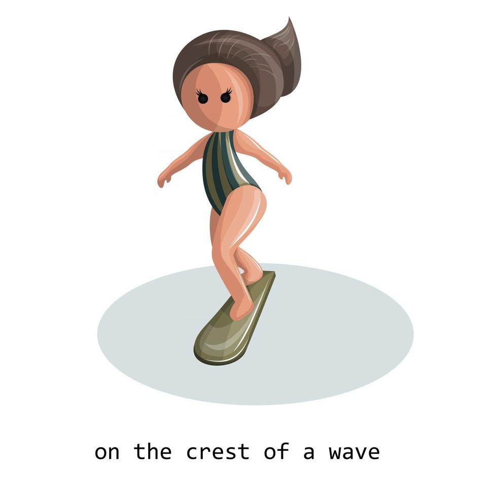 image vectorielle d'une image stylisée d'une fille sur une planche de surf vecteur