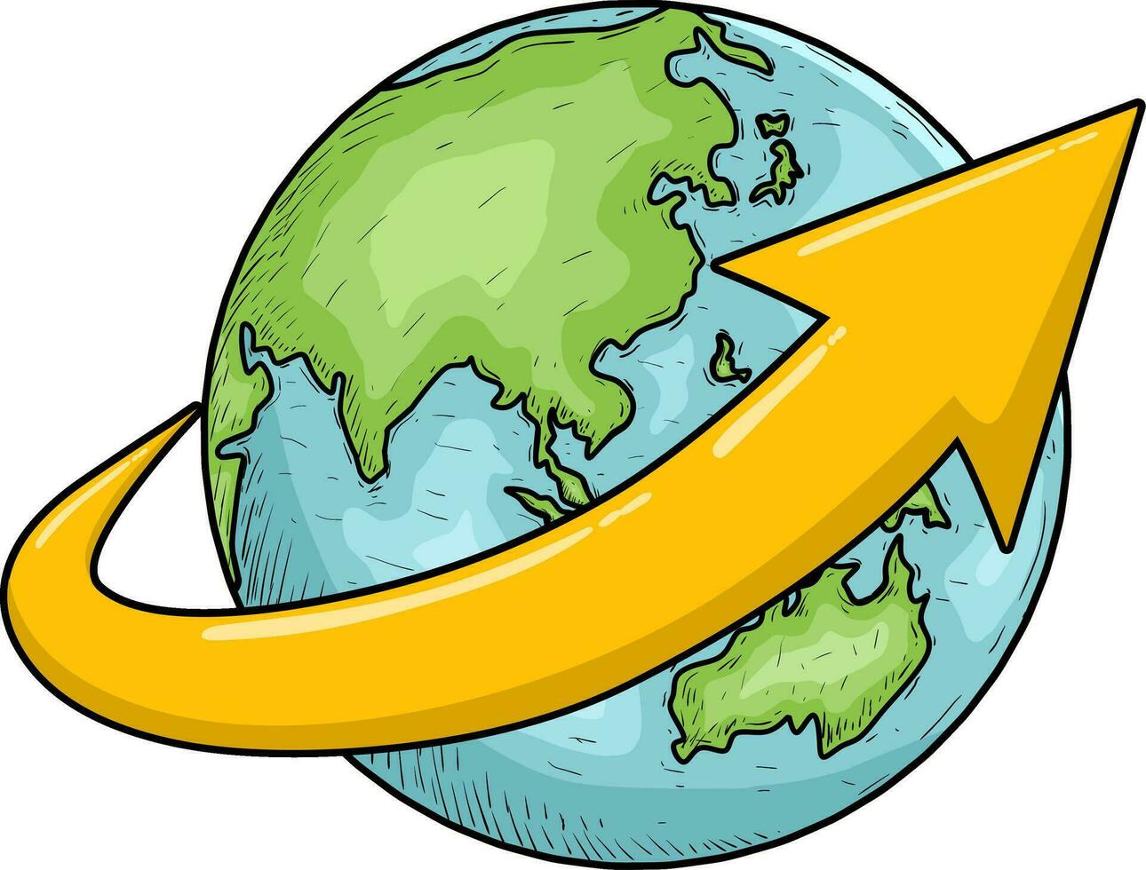 dessin animé de globe avec La Flèche la nature isolé vecteur