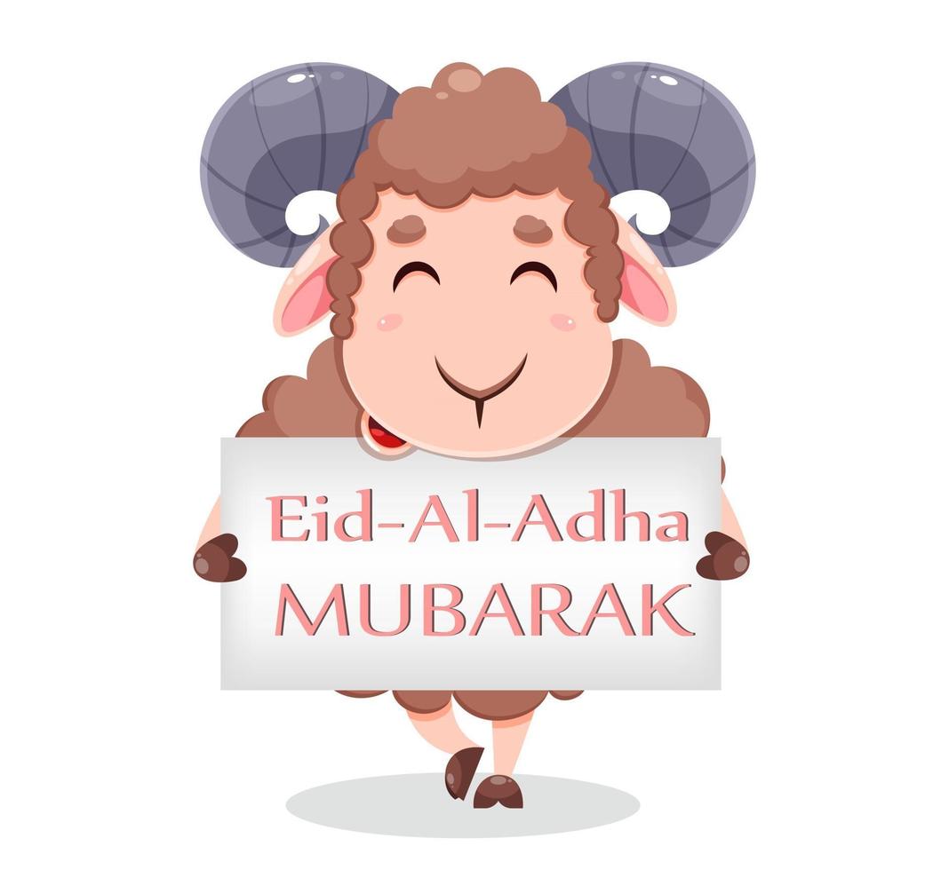 carte de voeux eid al adha mubarak. mouton de dessin animé vecteur