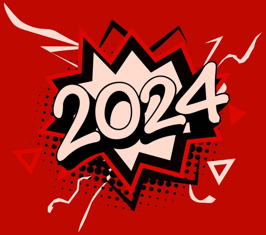 rétro bande dessinée explosion de 2024 dans audacieux graphique style. parfait pour vacances cartes, bannières, et plus. avoir cette nostalgique pop art ambiance. vecteur illustration.