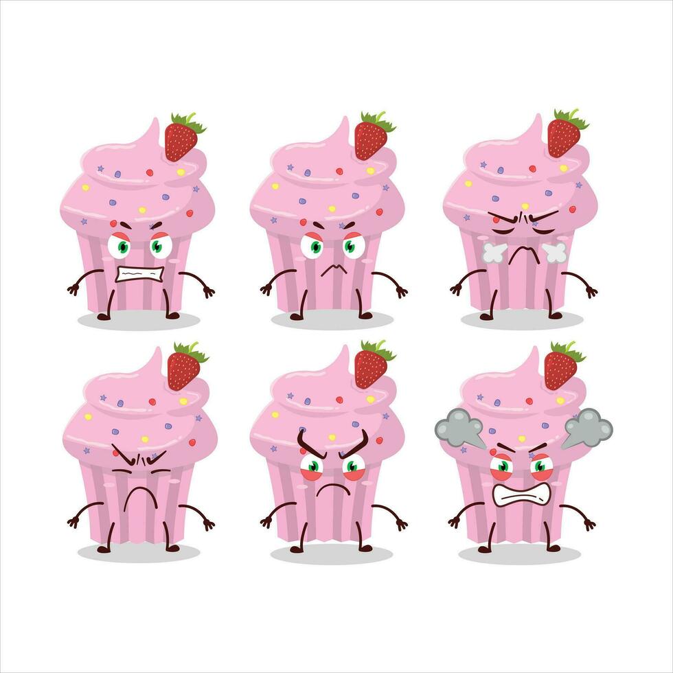 fraise muffin dessin animé personnage avec divers en colère expressions vecteur
