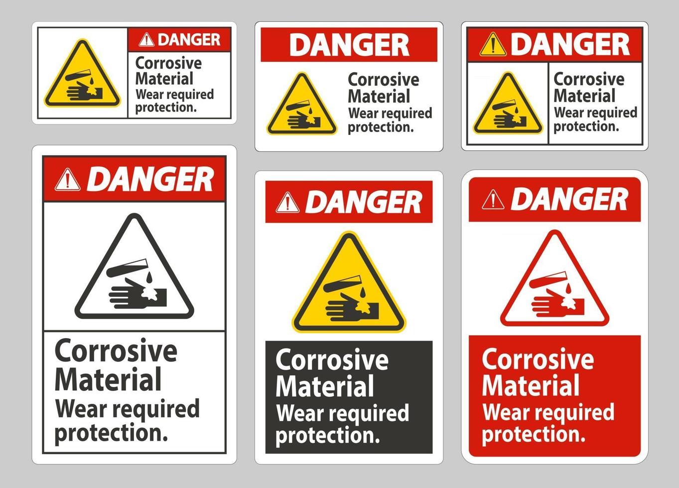 signe de danger matériaux corrosifs, porter la protection requise vecteur