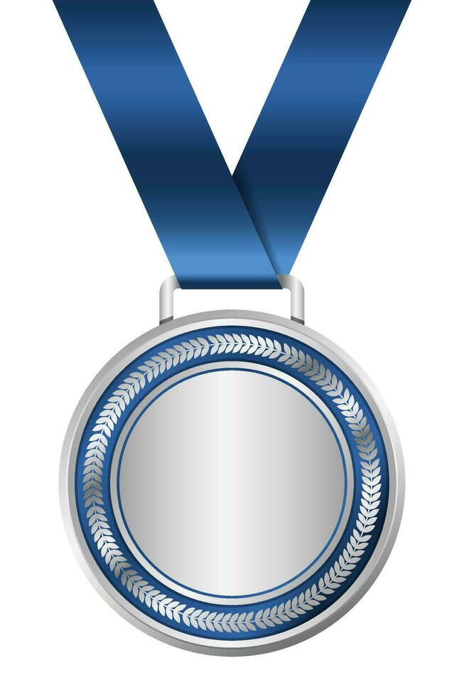 argent médaille. réaliste médaille. argent médaille avec ruban. prix pour gagnant. prix avec ruban. vecteur illustration