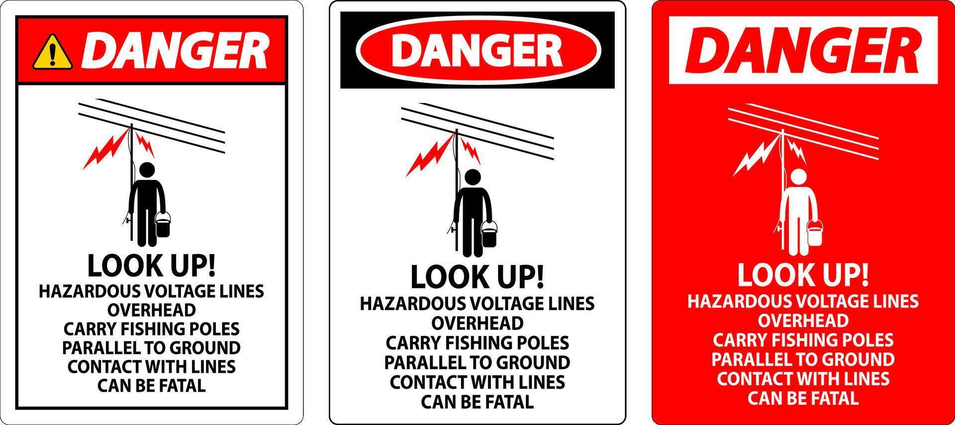 danger signe Regardez en haut dangereux Tension lignes aérien vecteur