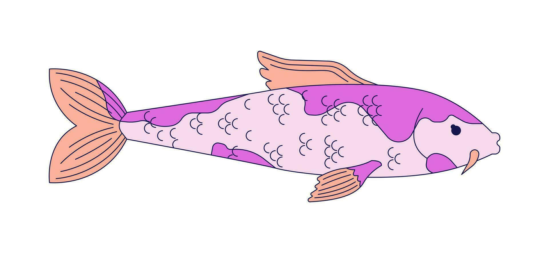 vivement coloré koi Karpfen 2d linéaire dessin animé personnage. Oriental poisson pour Japonais étang, jardin aquatique isolé ligne vecteur animal blanc Contexte. nishikigoi nager Couleur plat place illustration