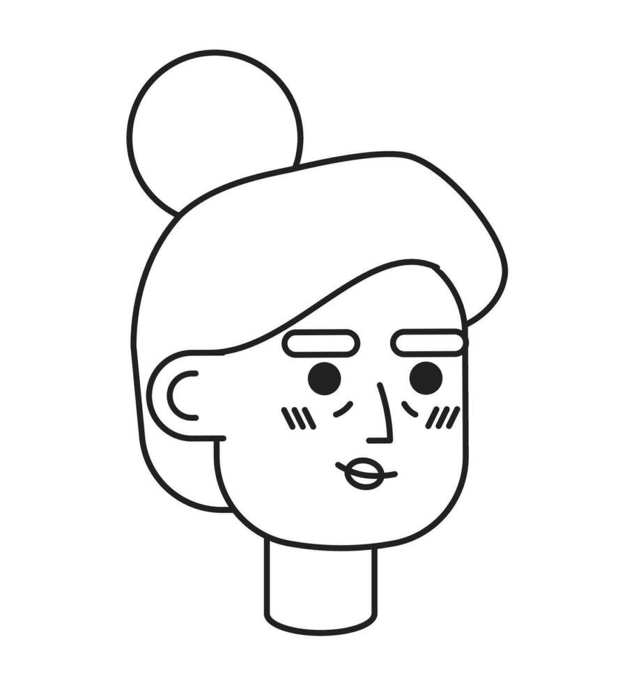 grand-mère avec updo coiffure noir et blanc 2d vecteur avatar illustration. Sénior citoyenne femme contour dessin animé personnage visage isolé. personnes âgées la personne plat utilisateur profil image, portrait femelle