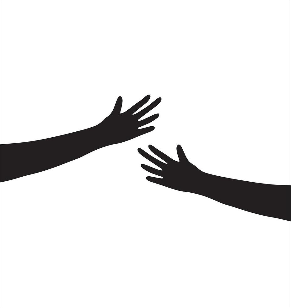 silhouette de étreindre mains. noir esquisser griffonnage illustration. concept de soutien et se soucier vecteur