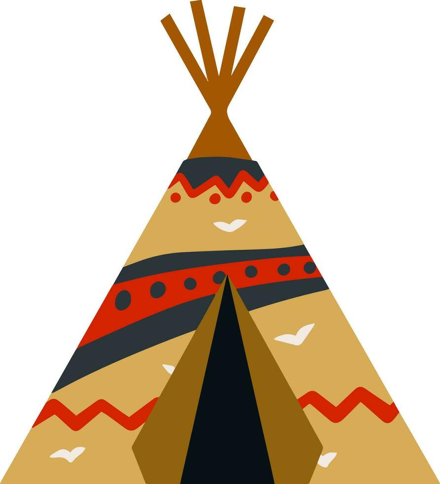 Indien wigwam. tente fabriqué de peaux. marron tipi. tribal cabane. dessin animé plat illustration. Accueil de originaire de américain vecteur