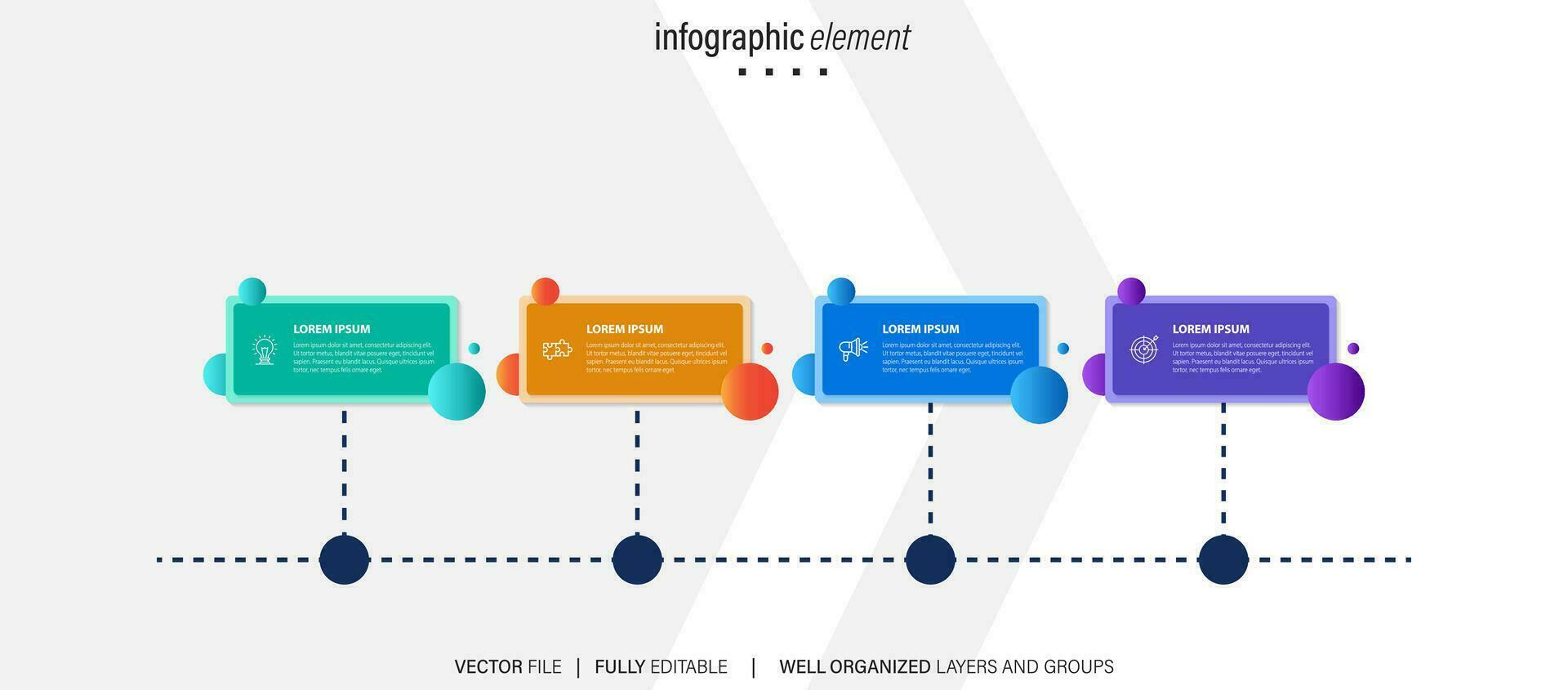 modèle de conception infographique d'entreprise avec 4 options, étapes ou processus. peut être utilisé pour la mise en page du flux de travail, le diagramme, le rapport annuel, la conception Web vecteur