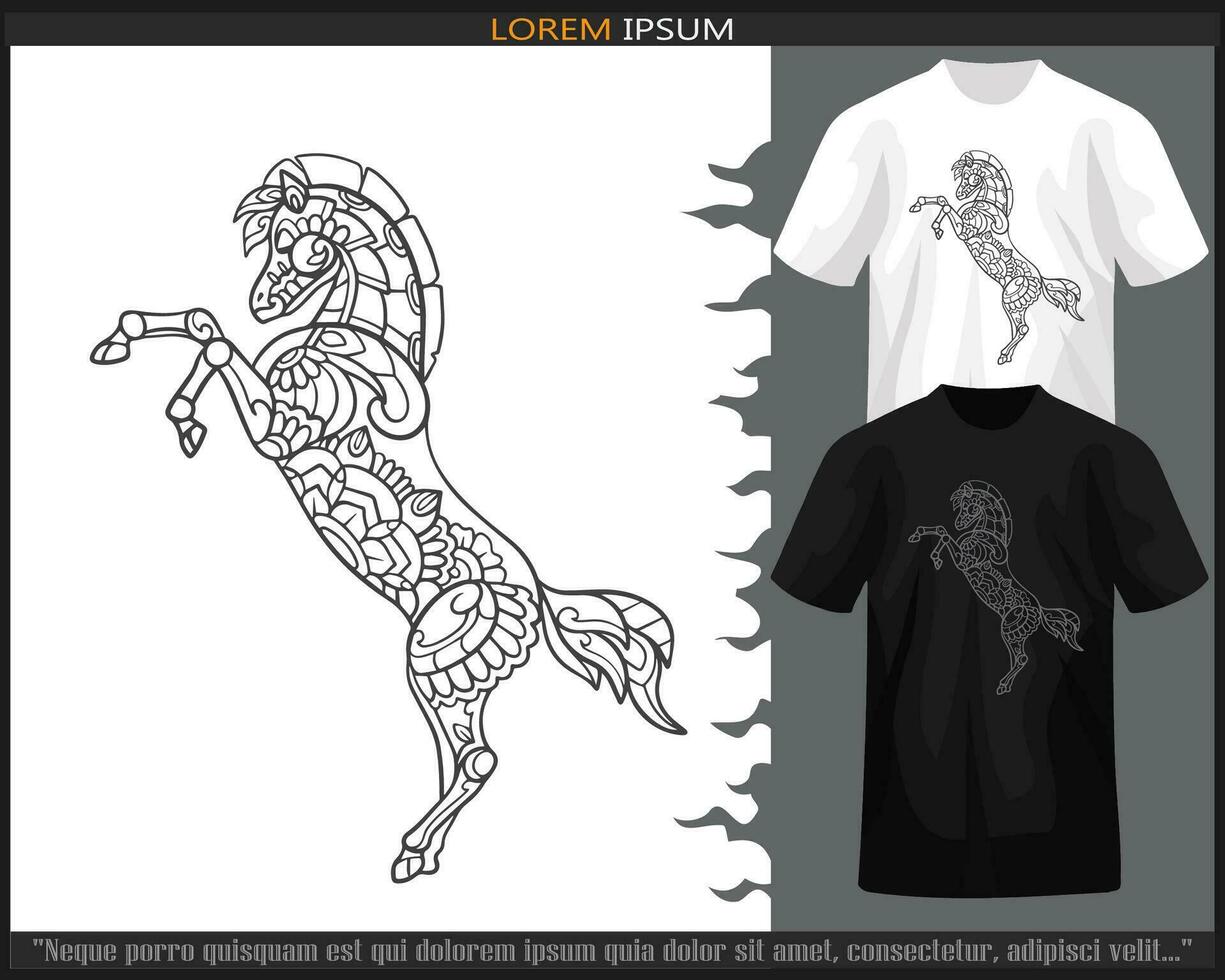 cheval mandala les arts isolé sur noir et blanc t chemise. vecteur