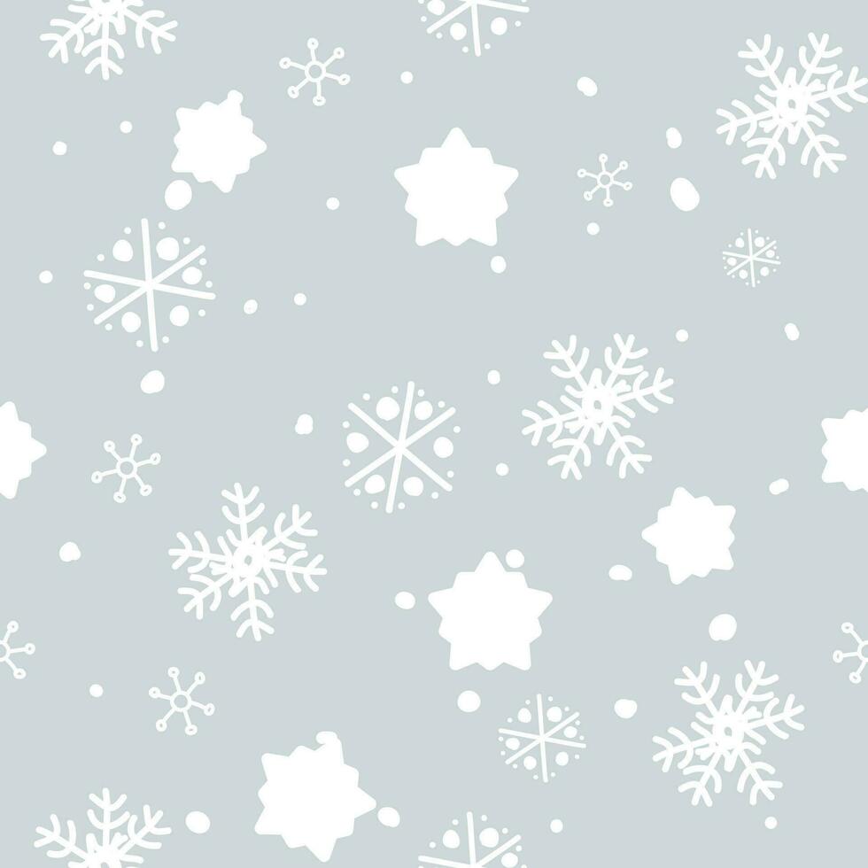 sans couture modèle, mignonne blanc flocons de neige sur gris Contexte. Nouveau année texture pour impression, emballage papier, conception, tissu, décoration, cadeau, Contexte. vecteur