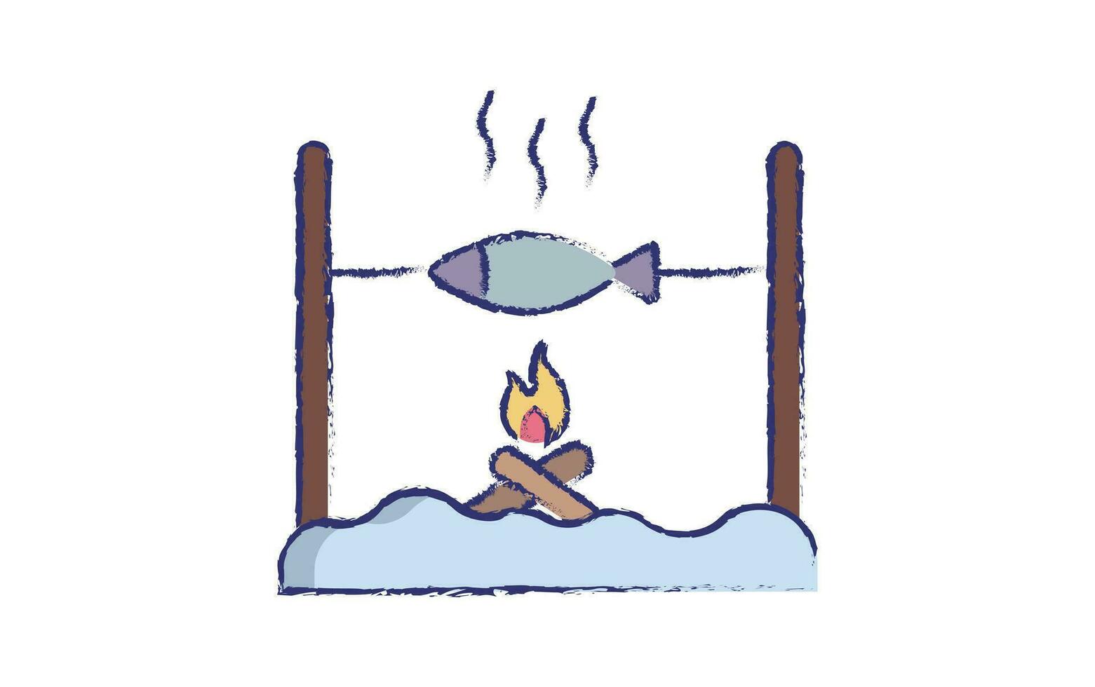 grillé poisson main tiré illustration vecteur